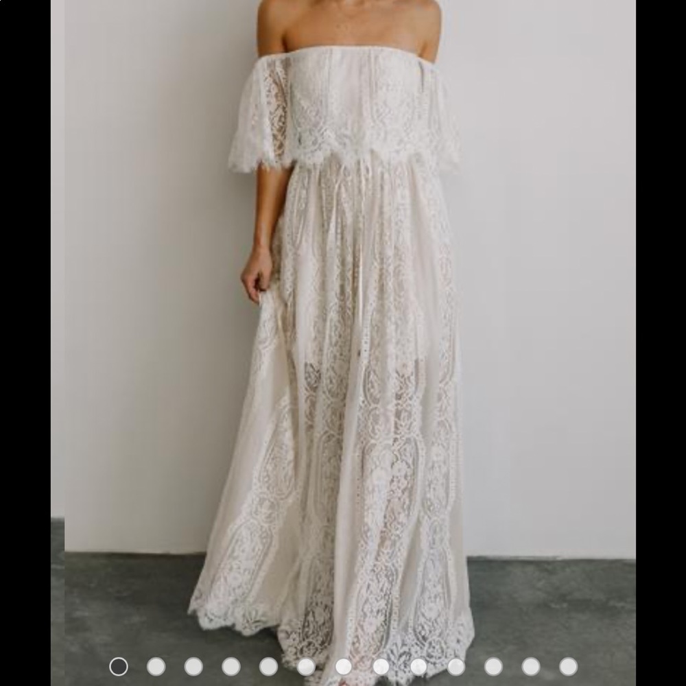Off the shoulder lace white maxi